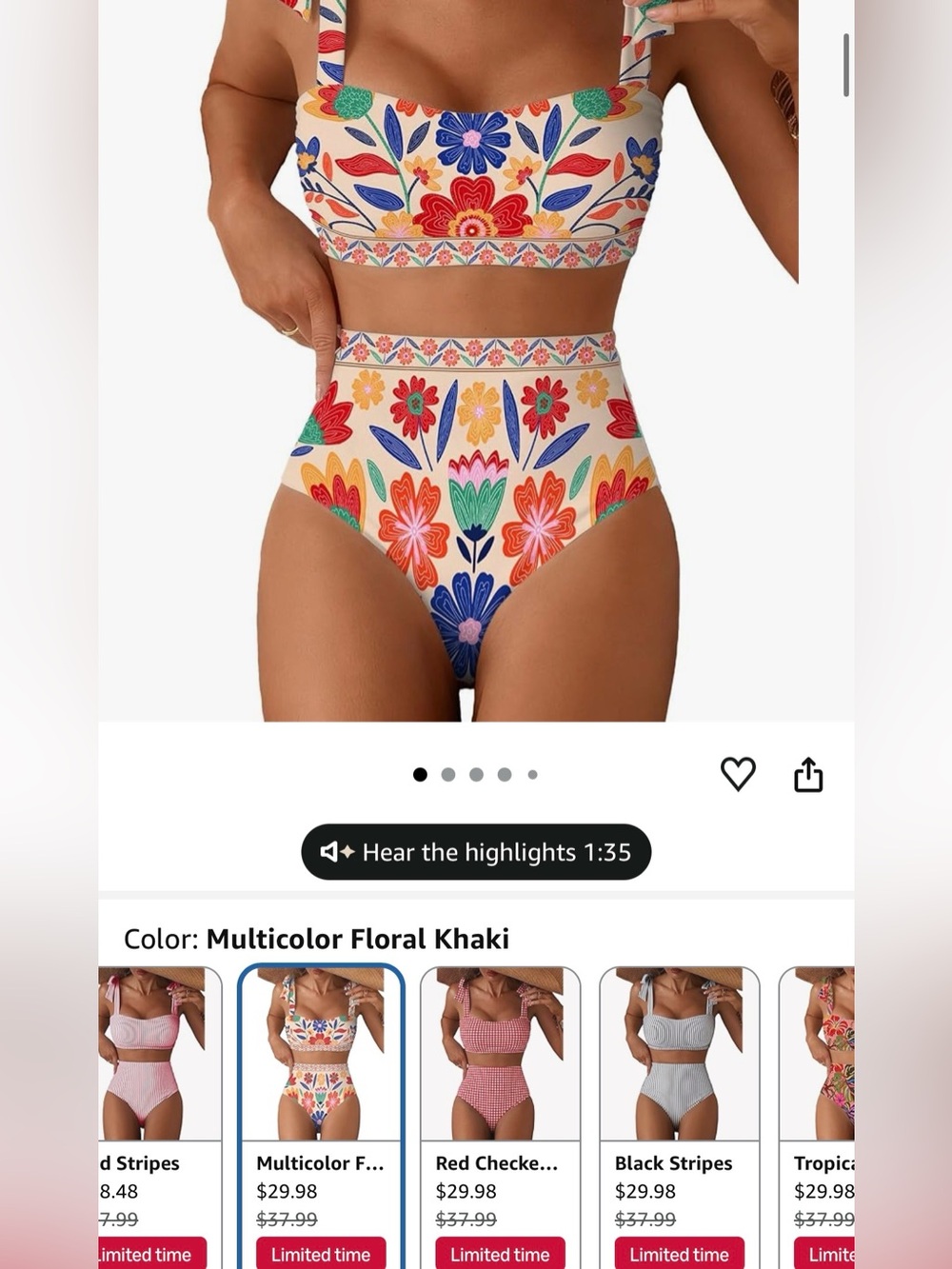 NWOT Women’s High Waisted Floral Two-Piece Swimsuit in Multicolor med. NEVER WOR
